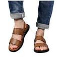 thumbnail image 1 of Men's Beach Sandals Leather Adjustable Buckle Strap Platform Slippers Comfortable Cut out Slides Open Toe Summer Beach Slip on Shoes Khaki Size 10, 1 of 5
