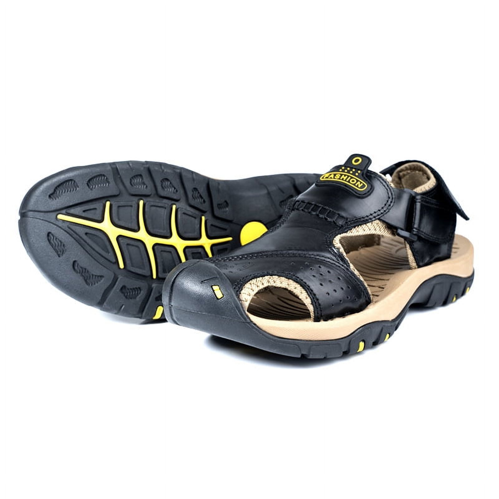 Men's Beach Sandals Outdoor Hiking Sandals Closed Toe Leather Athletic ...
