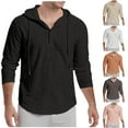 thumbnail image 1 of Men's Beach Shirt Long Sleeve Henley Hoodie Distressed Ripped Beach Drawstring Yoga African Summer Top White, 1 of 4