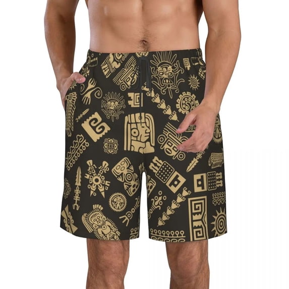 Men's Beach Short Swim Shorts Ancient Maya Pattern Surfing Sport Board Shorts Swimwear