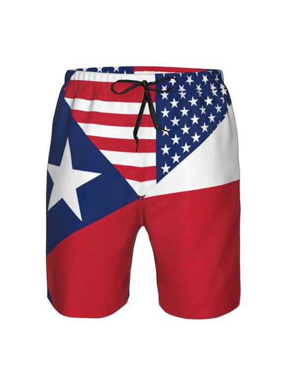 Men's Beach Shorts America Texas Flag Board Shorts Summer Swim Trunks with Mesh Liner Medium