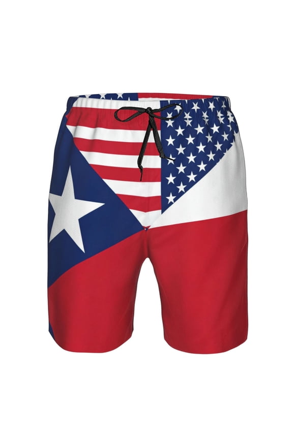 Men's Beach Shorts America Texas Flag Board Shorts Summer Swim Trunks with Mesh Liner X-Large