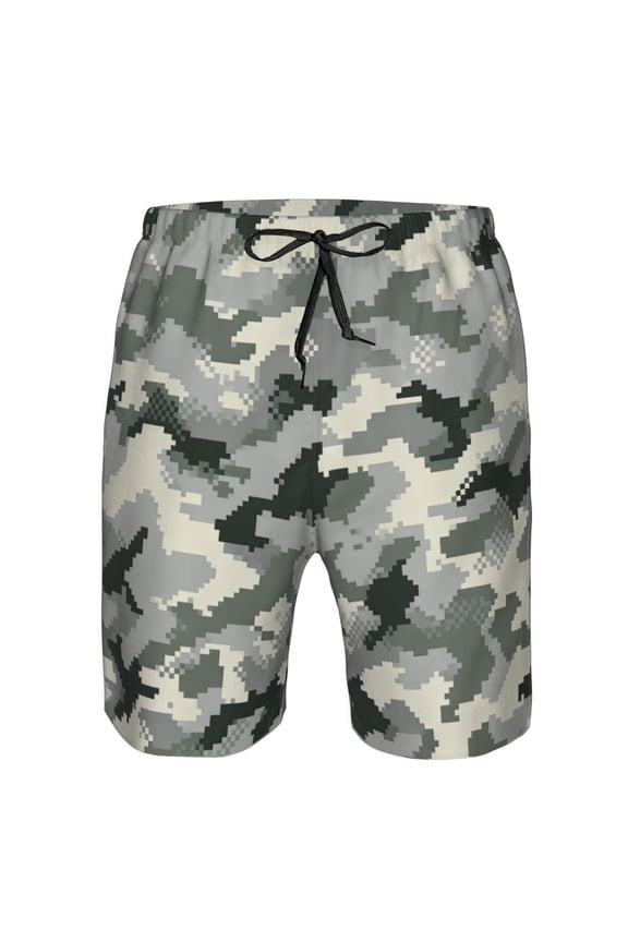 Men's Beach Shorts Army Digital Camouflage Board Shorts Summer Swim Trunks with Mesh Liner Small