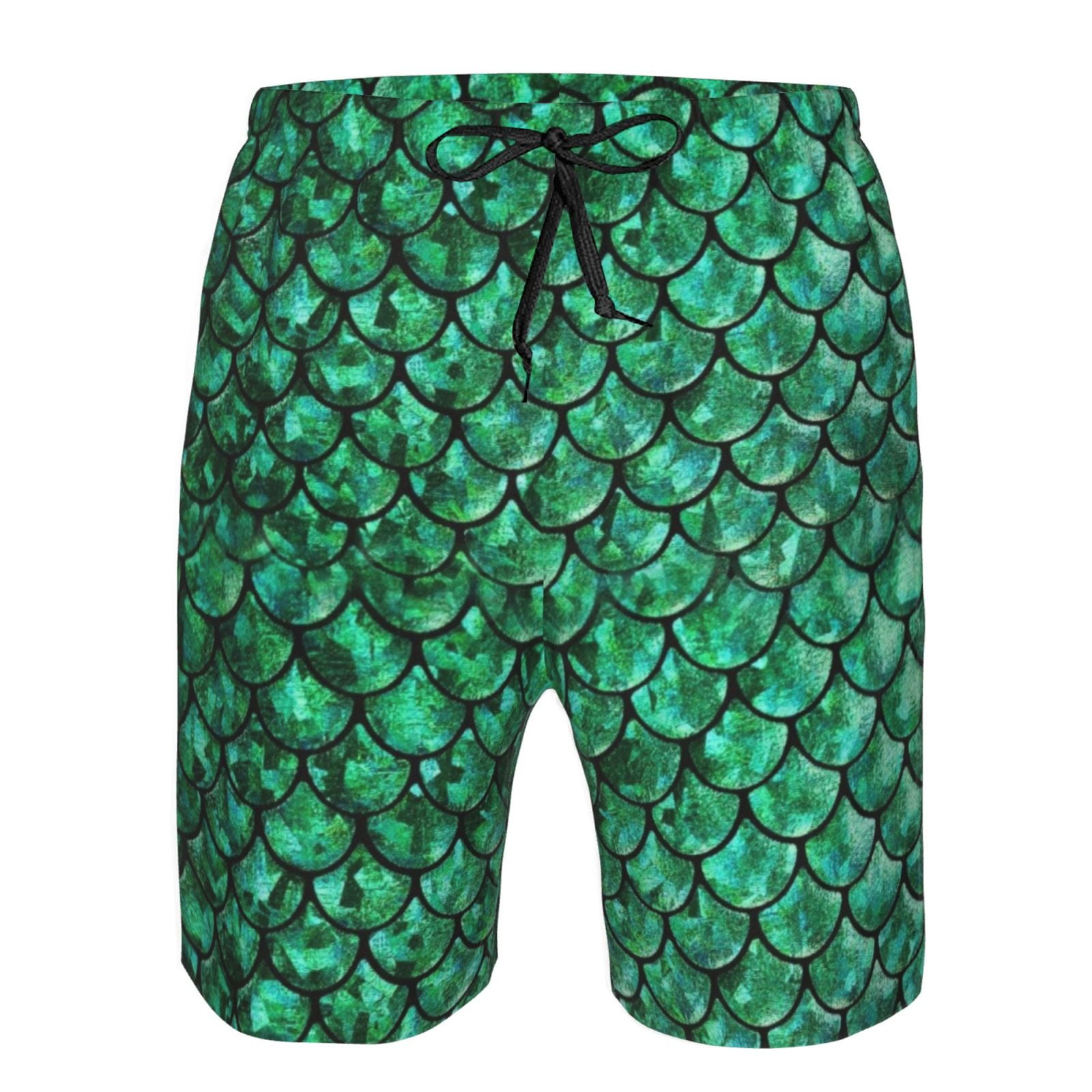 Men's Beach Shorts Bright Green Pastel Mermaid Swim Trunks Summer