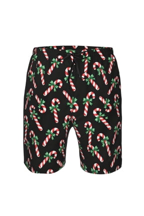 Men's Beach Shorts Christmas Candy Cane Board Shorts Summer Swim Trunks with Mesh Liner Small