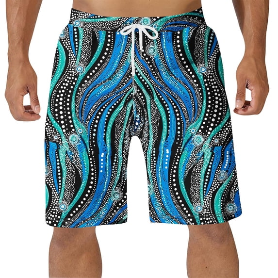 Men's Beach Shorts Drawstring Elastic Waist Print Pants Casual Loose Quick Dry Summer Clothes With Pockets (M, Navy)