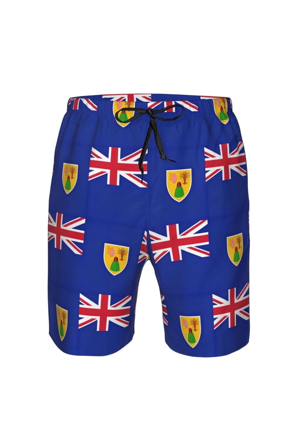 Men's Beach Shorts Flag Of The Turks And Caicos Island Board Shorts Summer Swim Trunks with Mesh Liner XX-Large