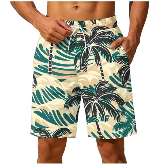Men's Beach Shorts Printed Casual Athletic Shorts Elastic Waist Drawstring Side Pockets Quick Dry Lightweight Swim Trunks for Summer Vacation Light Blue L