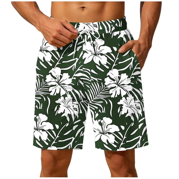 Men's Beach Shorts Printed Casual Athletic Shorts Elastic Waist Drawstring Side Pockets Quick Dry Lightweight Swim Trunks for Summer Vacation Pink L