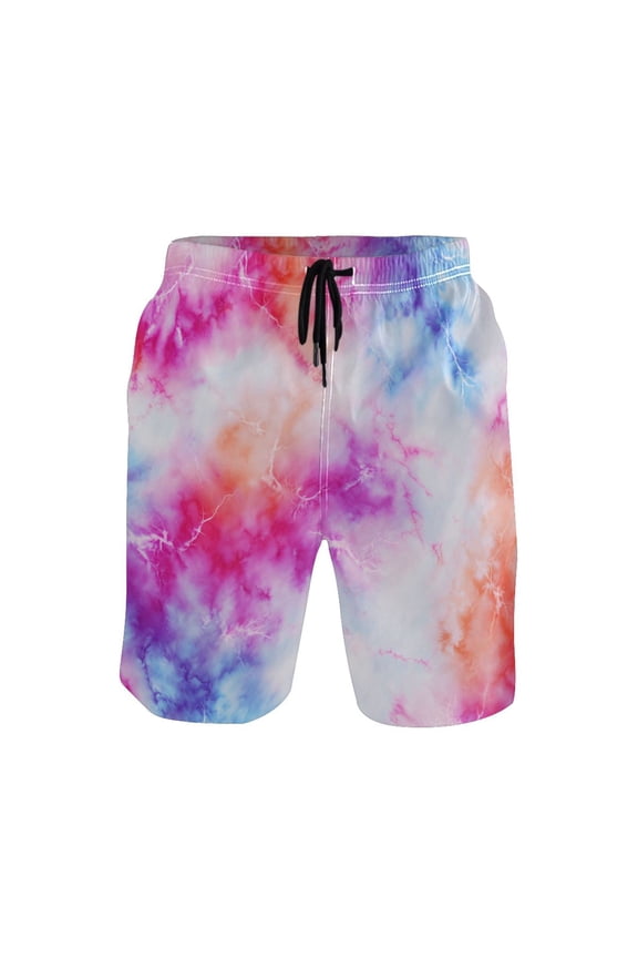 Men's Beach Shorts Quick Dry Shorts for Summer Pool and Casual Wear Pink and Blue Tie-dye Pattern