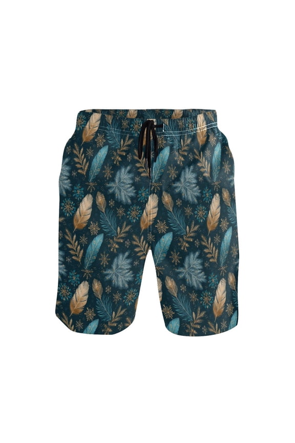 Men's Beach Shorts Quick Dry Shorts for Summer Pool and Casual Wear Snowflake and Feather Pattern