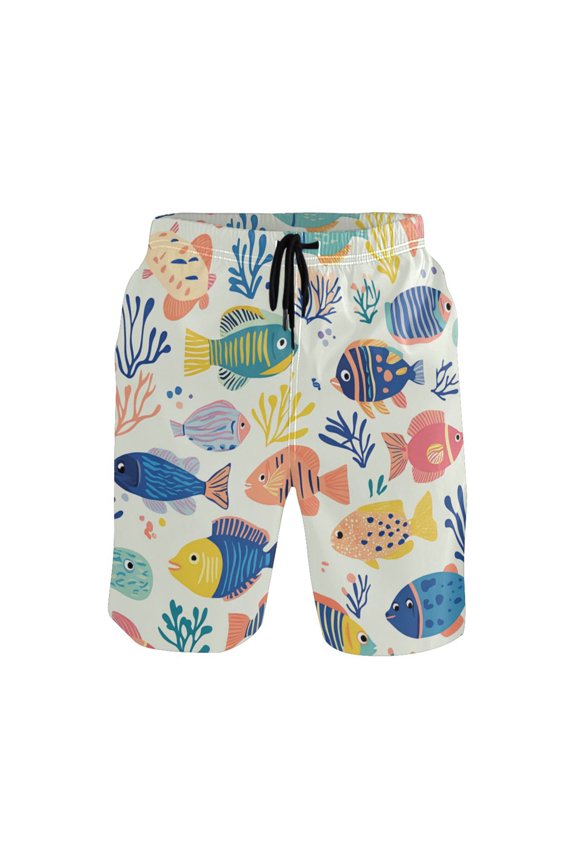 Men's Beach Shorts Quick Dry Shorts for Summer Pool and Casual Wear Vibrant Colorful Fish Pattern