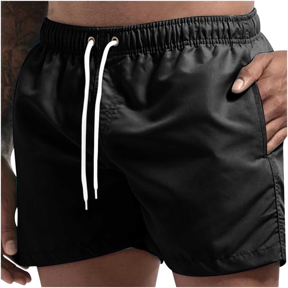 Men's Beach Shorts Summer Casual Board Shorts Quick Dry Cozy Drawstring Swim Trunks Short Pant with Pockets Black XXL
