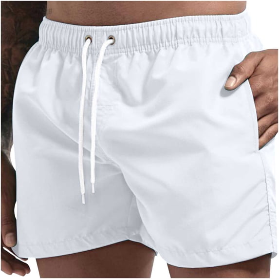 Men's Beach Shorts Summer Casual Board Shorts Quick Dry Cozy Drawstring Swim Trunks Short Pant with Pockets White XL