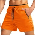 thumbnail image 1 of Men's Beach Shorts Swim Suits for Men Men's Solid Color Sports Fitness Training Breathable Holiday Mesh Beach Shorts Zipper Pockets Cropped Pants Ndbuld Orange L, 1 of 4