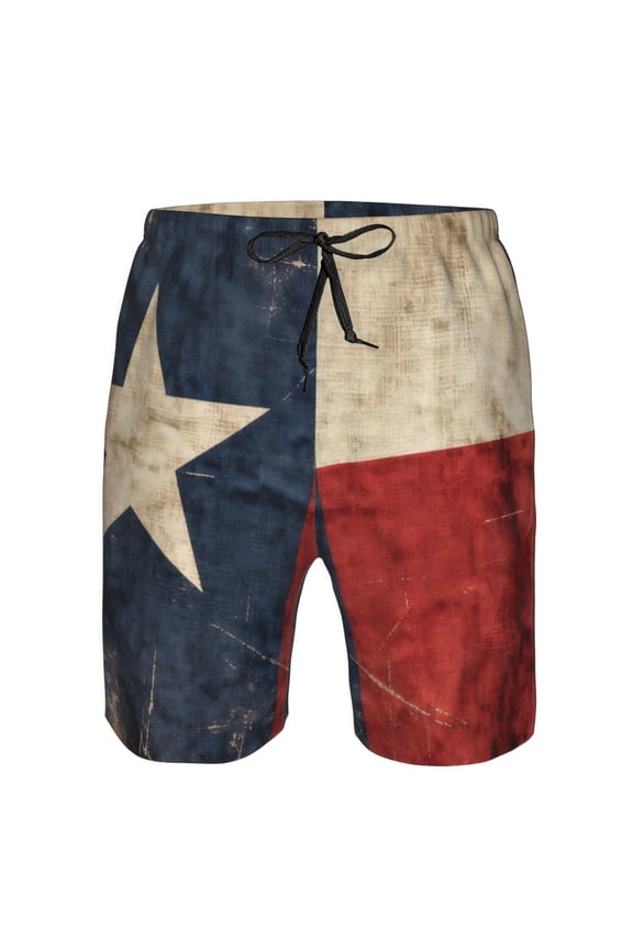 Men's Beach Shorts Texas Flag Distressed Board Shorts Summer Swim Trunks with Mesh Liner 3X-Large