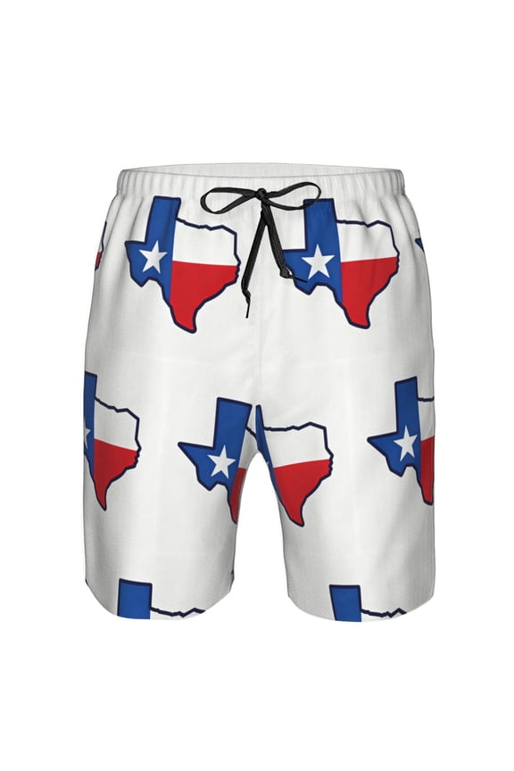 Men's Beach Shorts Texas Flag Map Board Shorts Summer Swim Trunks with Mesh Liner Medium