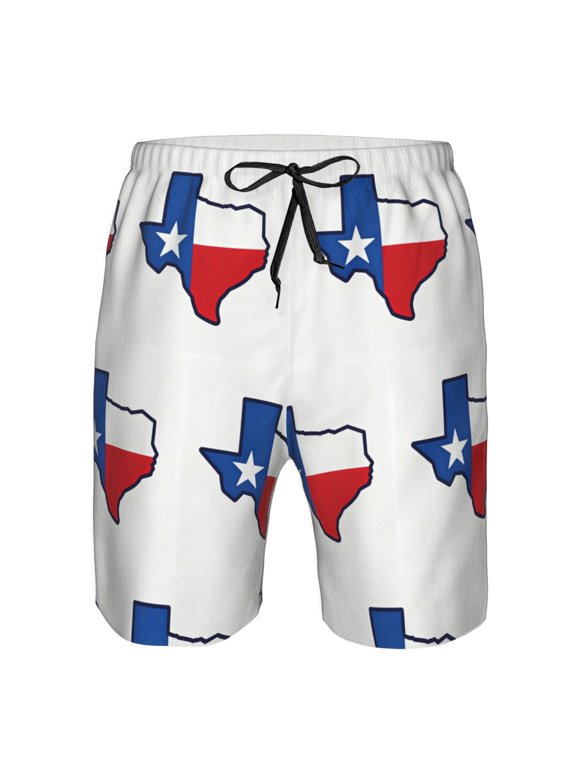 Men's Beach Shorts Texas Flag Map Board Shorts Summer Swim Trunks with Mesh Liner Small