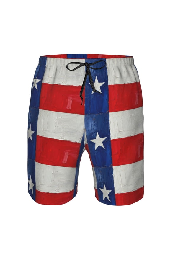 Men's Beach Shorts Texas Flag Print Board Shorts Summer Swim Trunks with Mesh Liner Medium