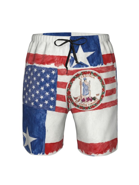Men's Beach Shorts Virginia Texas Flag Board Shorts Summer Swim Trunks with Mesh Liner Large