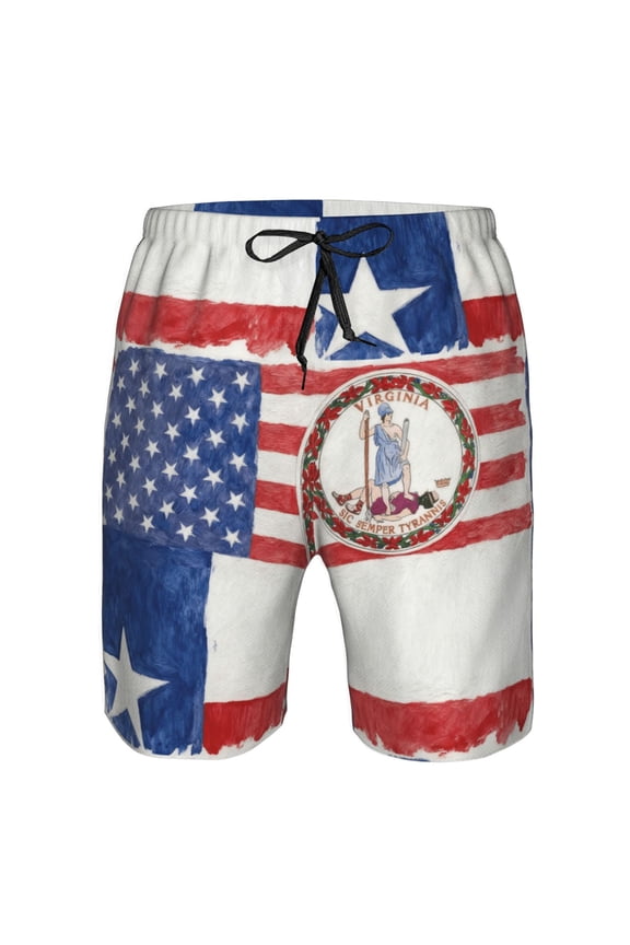 Men's Beach Shorts Virginia Texas Flag Board Shorts Summer Swim Trunks with Mesh Liner XX-Large