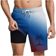 thumbnail image 1 of Men's Beach Shorts with Compression Liner Hawaiian Palm Tree Graphic Print Swim Trunks Board Wear Quick Dry Swimwear, 1 of 4