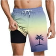 thumbnail image 1 of Men's Beach Shorts with Compression Liner Hawaiian Palm Tree Graphic Print Swim Trunks Board Wear Quick Dry Swimwear, 1 of 4