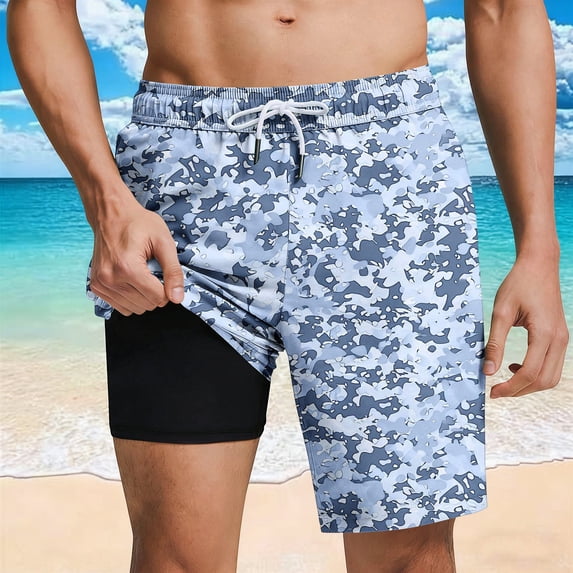 Men's Beach Swim Trunks with Mesh Lining Pockets Hawaiian Board Shorts Quickly Dry Elastic Waist Bathing Suits Swimwear