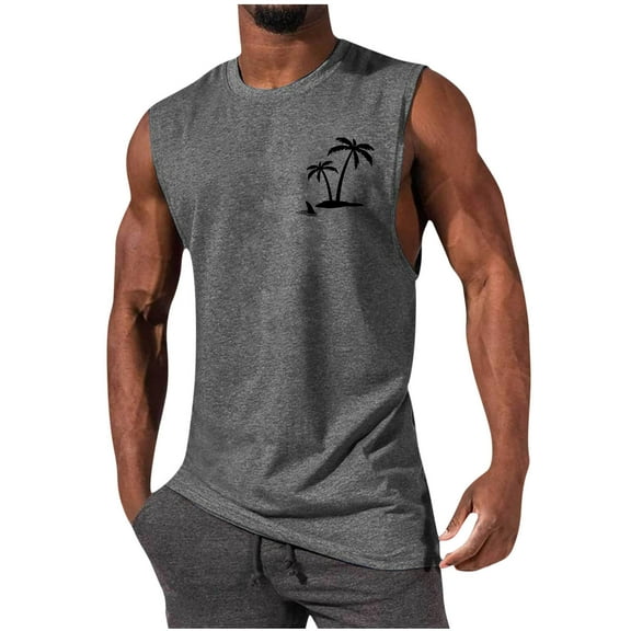Men's Beach Tank Tops Funny Palm Tree Print Graphic Sleeveless Tee Shirts Casual Muscle Trendy Workout Gym Top