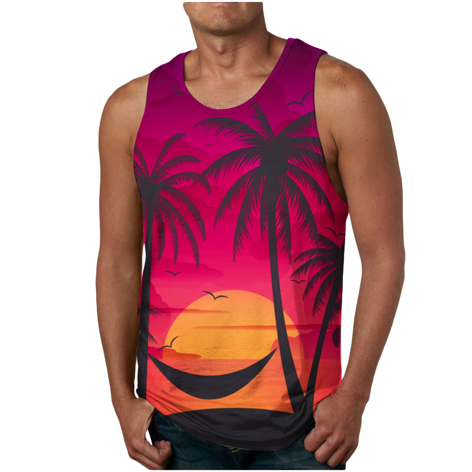 Men's Beach Tank Tops Summer,Hawaiian Shirts for Men Summer Sleeveless