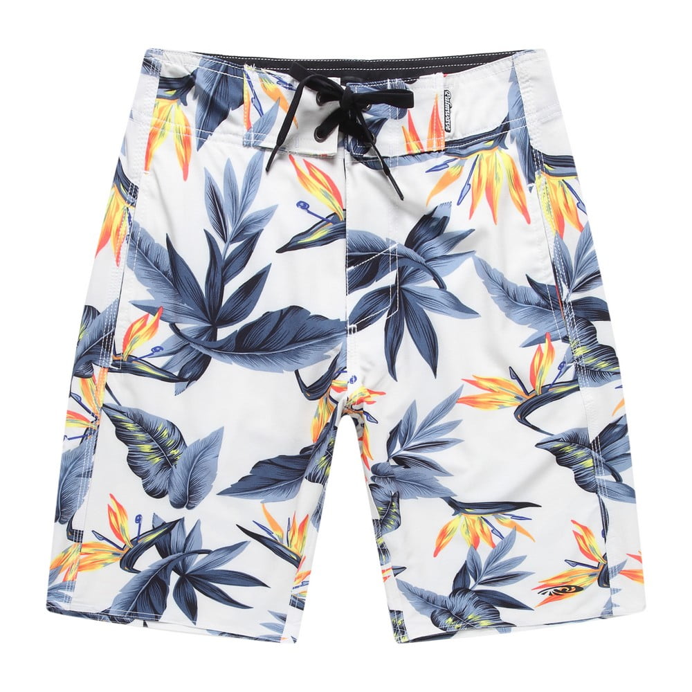 Men's Beach Wear Board Shorts with Pocket in Beige Bird of Paradise 28 ...