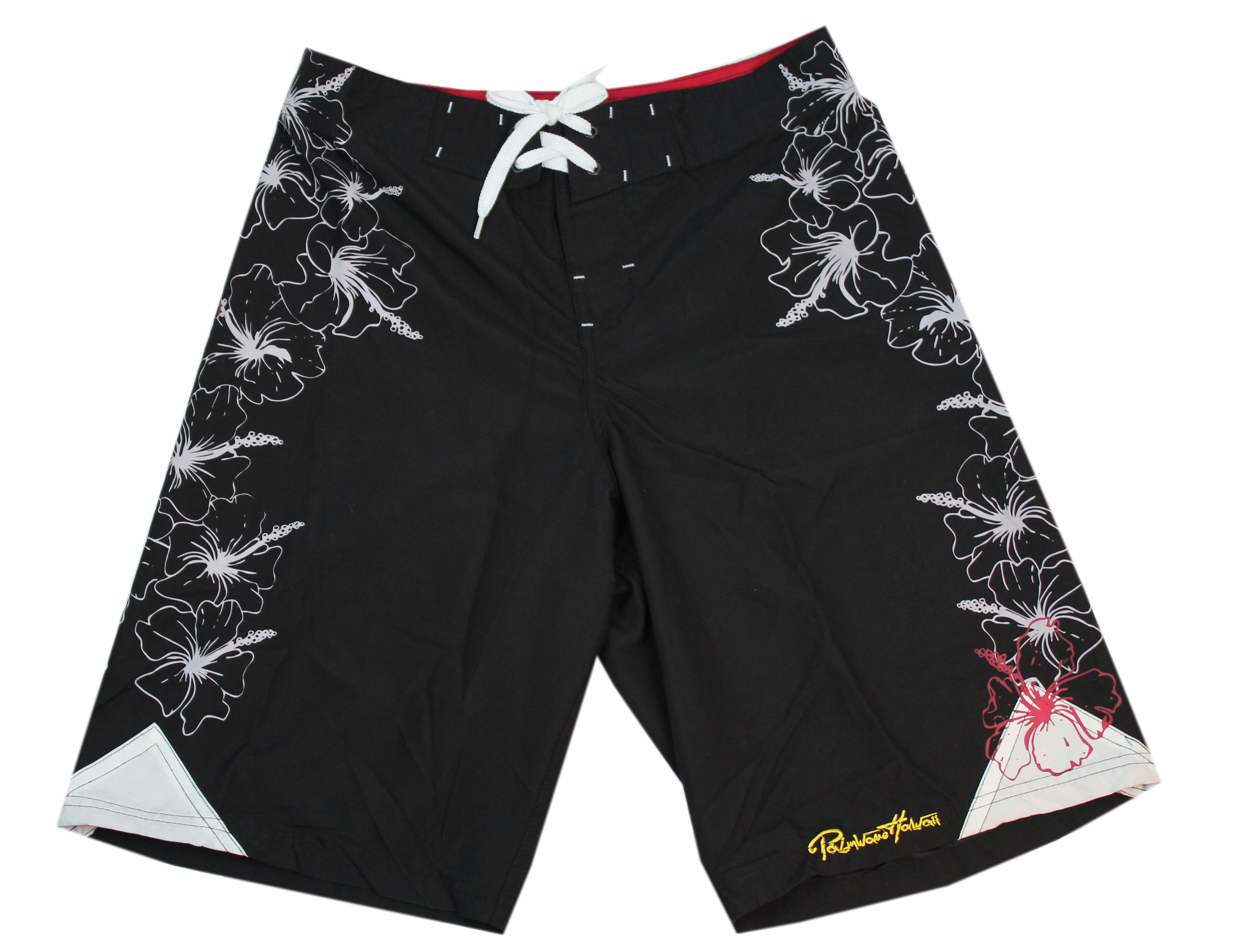 Men's Beach Wear Board Shorts with Pocket in Black Floral Print 28 ...