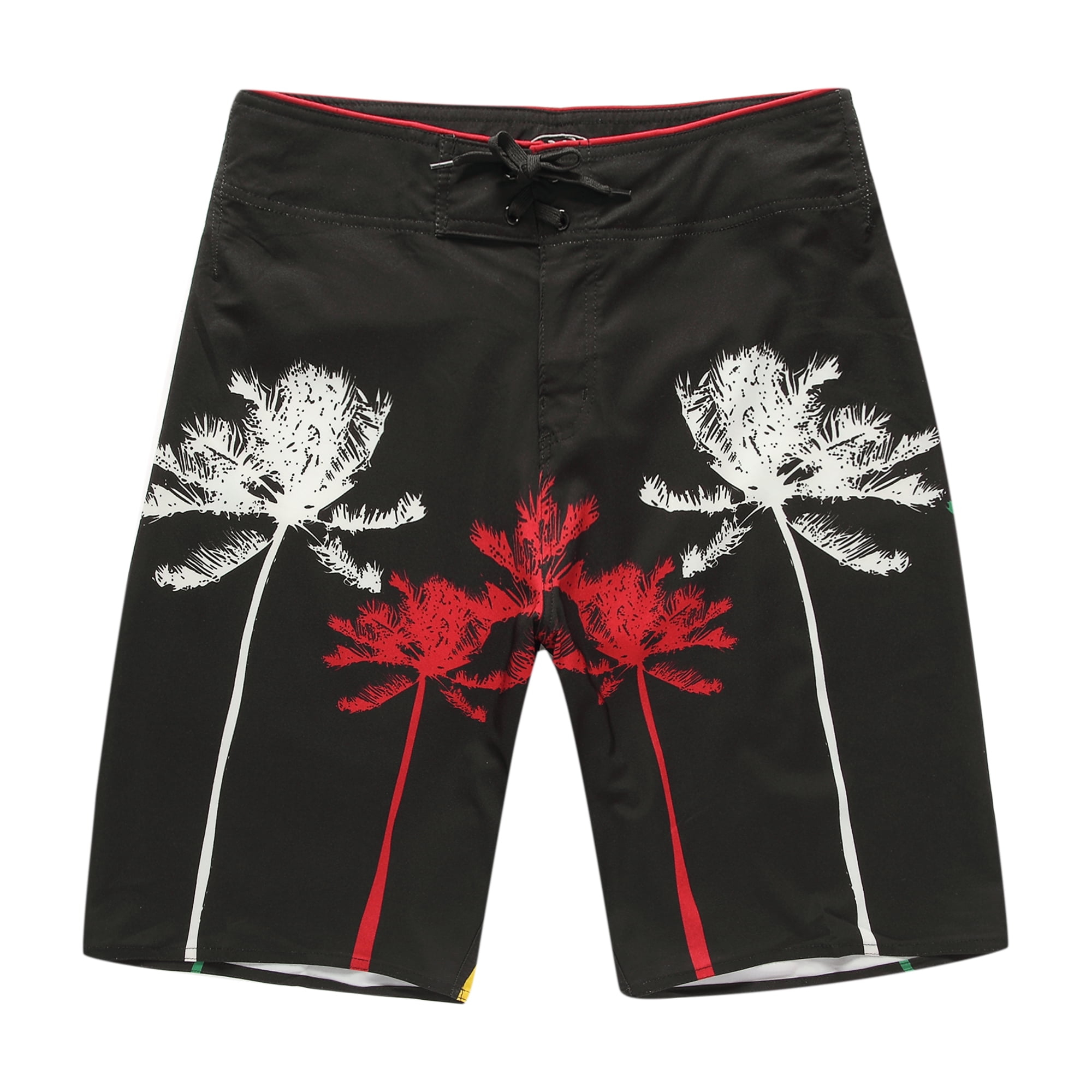 Men's Beach Wear Board Shorts with Pocket in Black and Palm Prints 34 ...