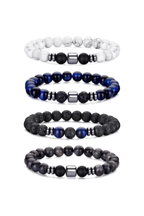 Men’s Beaded Bracelets Set 8MM Tiger Eye Lava Stone Stretch Natural Stone Men’s Bead Bracelet Mens Bracelet-4,blue-