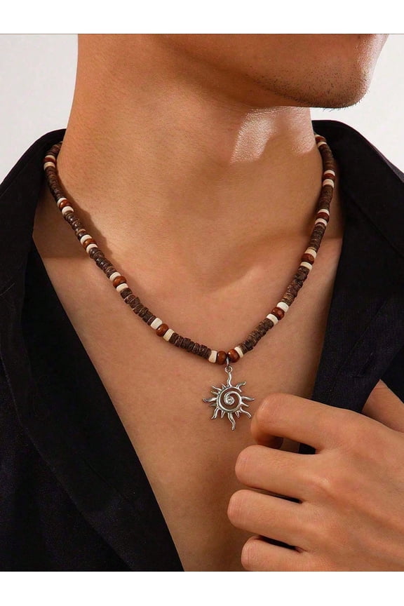 Men's Beaded Necklace, Surfer Necklace, Wooden Beaded Necklace