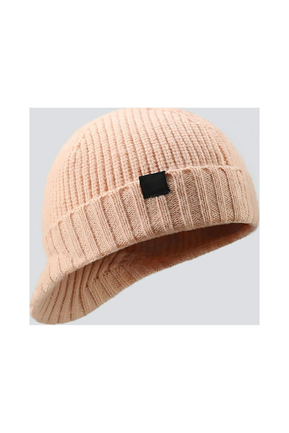 Men's Beanie Hat Earflap Hat Knitted Beanie Black Wool Roll Up Edge Outdoor Vacation Plain Windproof Warm Baseball Caps for Women Bomber Hats