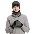 thumbnail image 1 of Men's Beanie Hat Scarf Touchscreen Gloves Rib Knit Cap Winter Warmth Three Piece Sets Gray Free Size, 1 of 7