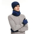 thumbnail image 1 of Men's Beanie Hat Scarf Touchscreen Gloves Rib Knit Cap Winter Warmth Three Piece Sets Navy Free Size, 1 of 8