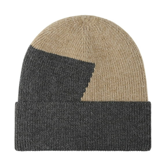 Men's Beanie Hats Warm Outdoor Knitted Hat Thickened Fleece Lined Winter Color Block Skull Cap Dark Gray