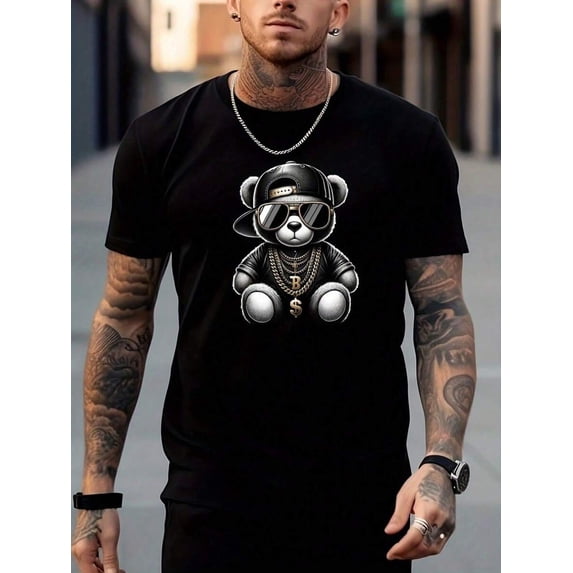 Men's Bear Print Crew Neck T-Shirt