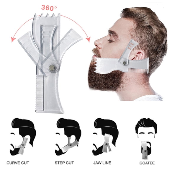 Men's Beard Comb 360 Rotatable Styling Beard Shaping Comb Tool Portable for All Face Plastic Transparent--