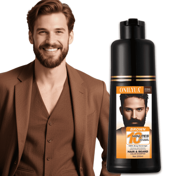 Men's Beard & Hair Dye Shampoo - Dark Brown | 10-Minute Instant Color for Beard, Mustache & Hair | Long-Lasting Gray Hair Coverage | 3-in-1 Dye, Shampoo & Conditioner | Gentle Formula | 6.8 Fl Oz