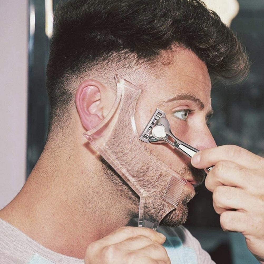 Men's Beard Shaping Tool With Inbuilt Comb Transparent Template Styling Comb Templates for Goatee Mustache Sideburns, Jaw Cheek/Neck Line, Symmetric/Curve/Step Cut