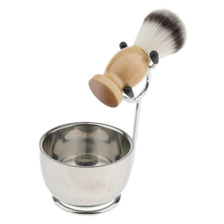 Men's Beard Shaving Brush + Stainless Holder Soap Cream Mug Bowl Set