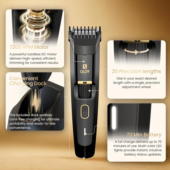 Men's Beard Trimmer - All-in-One Precision Dial Groomer with 20 Settings, USB Recharge, Waterproof Wet/Dry Clipper for Facial Hair