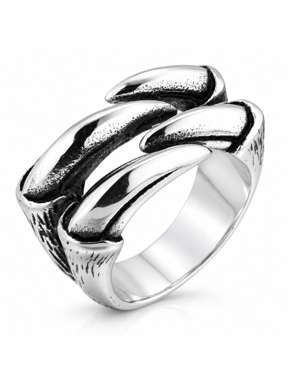 Men's Beast Claw Ring, Stainless Steel Gothic Biker Statement Ring, Silver
