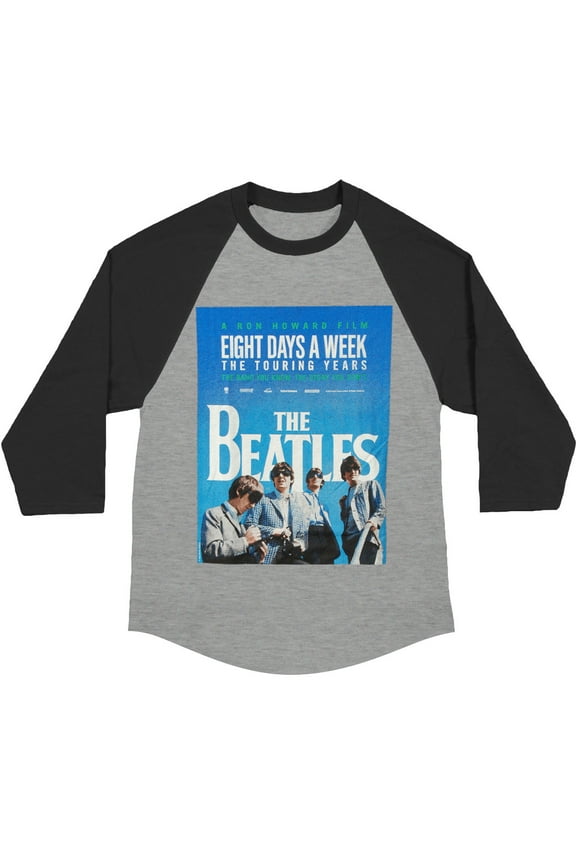 Men's Beatles 8 Days A Week Movie Poster Baseball Jersey Medium Black/Grey