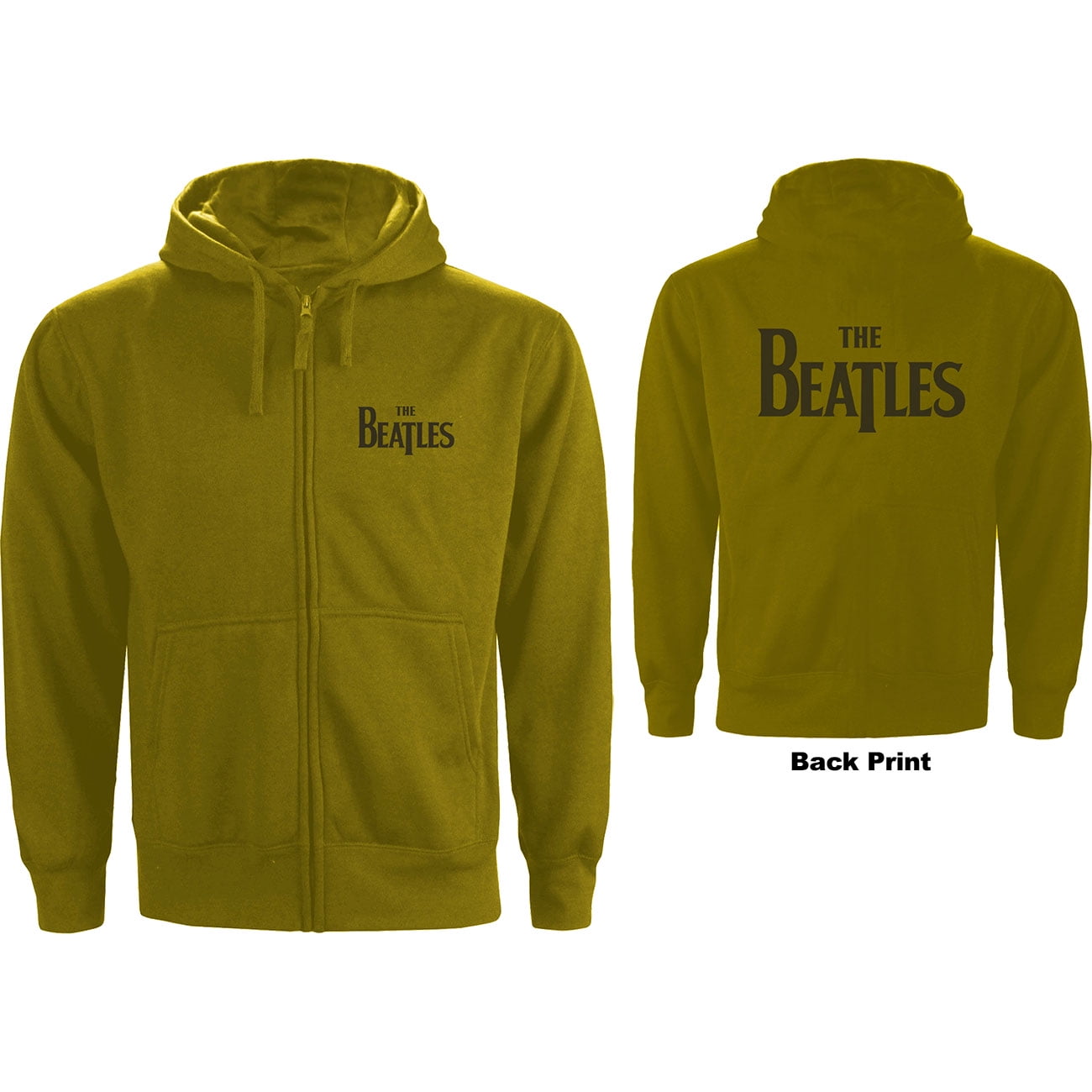 Men's Beatles Drop T Logo (Back Print) Zippered Hooded Sweatshirt Large  Grey