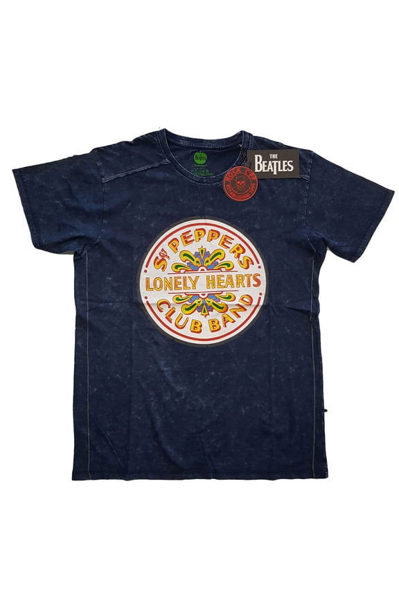 Men's Beatles Sgt Pepper Drum Snow Wash T-Shirt Vintage T-shirt Small Navy