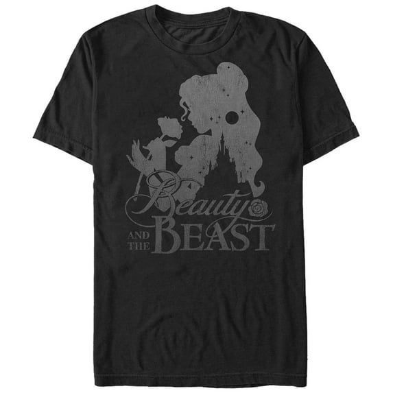 Men's Beauty and the Beast Belle Rose Silhouette Graphic Tee Black X Large